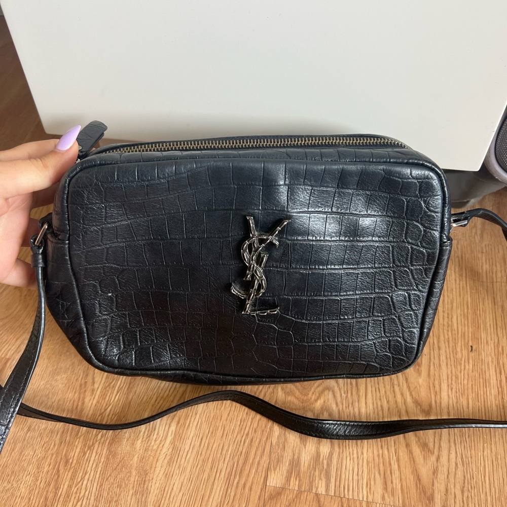 YSL LOU CAMERA BAG IN CROCODILE-EMBOSSED SHINY LEATHER